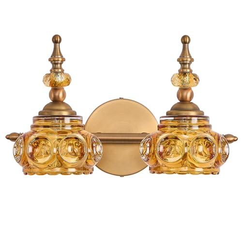 Vintage 2-Light Bathroom Lighting Amber Rose Vanity Light Fixtures Wall Sconce with Crystal Glass Shade Rust-Proof and Durable for Bedroom Living Room Hallway - color: Amber Rose, size: 2-Light (1-Pack)