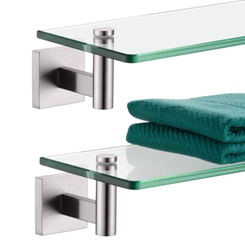 KOKOSIRI Floating Shelf Bathroom Wall Mount Shelves 12-Inch for Bedroom Living Room Kitchen Hanging Rack Brushed Stainless Steel 2 Pack B1105BR-L12-P2 - color: Brushed Nickel, size: 12-Inch(2 Pack)