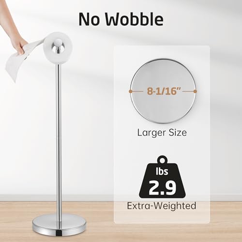 KES Toilet Paper Holder Stand, 26" H, Polished, T304 Stainless Steel | Cement-weighted base, anti-slip pad prevents scratches, universal roll compatibility, 1-min assembly, no drilling. - color: Polished Silver, size: 26" H