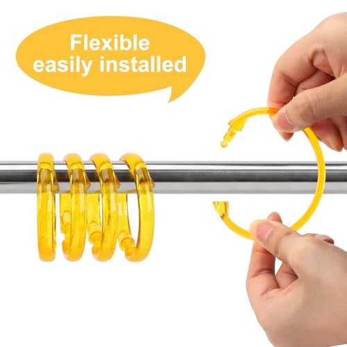 Golden Yellow Shower Curtain Hooks - 12 Pcs Circular Plastic Shower Curtain Rings for Bathroom - O Shaped Gold Yellow Shower Hooks Rings for Shower Curtain Rod - color: Golden Yellow