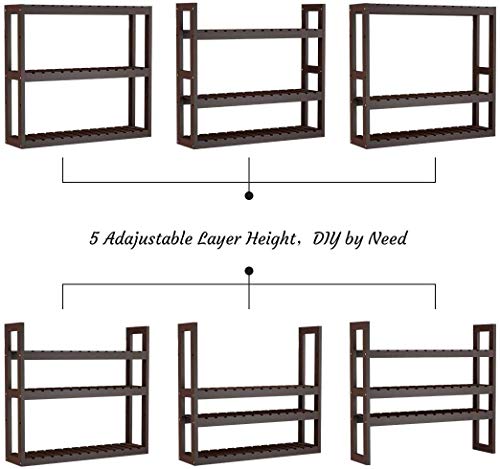 Domax Bamboo Bathroom Shelf 3-Tier Wall Mount Storage Rack Multifunctional Adjustable Layer Free Standing Over Toilet Utility Shelves Living Room Kitchen (Brown) - color: Brown