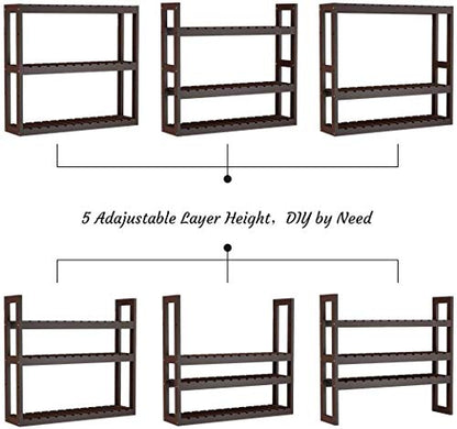 Domax Bamboo Bathroom Shelf 3-Tier Wall Mount Storage Rack Multifunctional Adjustable Layer Free Standing Over Toilet Utility Shelves Living Room Kitchen (Brown) - color: Brown