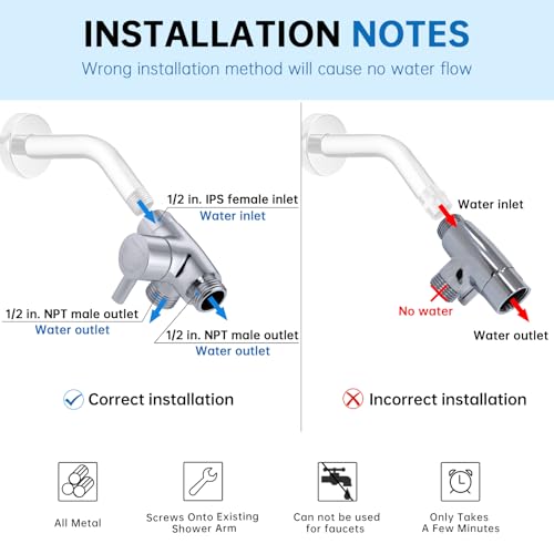 G-Promise Solid Metal 3-Way Shower Diverter Valve (Chrome) | Smooth Knob Switch, Spray Separately or Both, Anti-Leak, Easy to Install, Standard Connections, Universal Replacement Part - color: Chrome