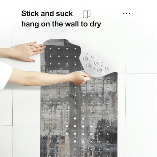 LNOND Grey and Brown Bathtub Mat Non Slip, 40 X 16 Inch Tub Mat for Bathroom, Abstract Art Bath Tub Shower Mat with Drain Holes and Suction Cups - color: Grey and Brown