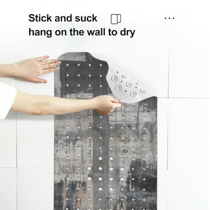 LNOND Grey and Brown Bathtub Mat Non Slip, 40 X 16 Inch Tub Mat for Bathroom, Abstract Art Bath Tub Shower Mat with Drain Holes and Suction Cups - color: Grey and Brown