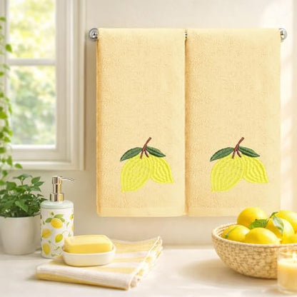 SmoothNovelty 2 Pcs Lemon Hand Towels Lemon Yellow Bathroom Decor 14x29 Inch Embroidered 100% Cotton Soft Absorbent Spring Summer Decorative Hand Towels for Bathroom Kitchen - style: Lemon