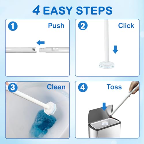 Disposable Toilet Brush and Holder Set, 60 Pre-Filled Refills | 5X Powerful No-Shed Pads, 360° Deep Toilet Bowl Clean, Toilet Bowl Cleaners with Storage Caddy & Adhesive Hooks - size: Toilet Brush Set + 60 Refill Heads