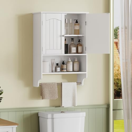 Medicine Cabinet with Adjustable Shelves and Towel Rack, Wall Mounted Bathroom Cabinet Over the Toilet Storage for Bathroom, Living Room, White - color: Unggx005w
