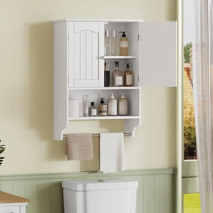 Medicine Cabinet with Adjustable Shelves and Towel Rack, Wall Mounted Bathroom Cabinet Over the Toilet Storage for Bathroom, Living Room, White - color: Unggx005w