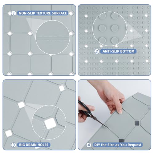 Bathtub Mat Non Slip 15" x 28" Silicone Foldable Tub Mat with Strong Suction Cups & Large Drain Holes, Durable & Eco-Friendly, for Smooth Surfaces, Ideal for Seniors, Adults Grey - color: Grey