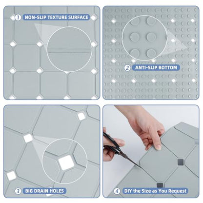 Bathtub Mat Non Slip 15" x 28" Silicone Foldable Tub Mat with Strong Suction Cups & Large Drain Holes, Durable & Eco-Friendly, for Smooth Surfaces, Ideal for Seniors, Adults Grey - color: Grey