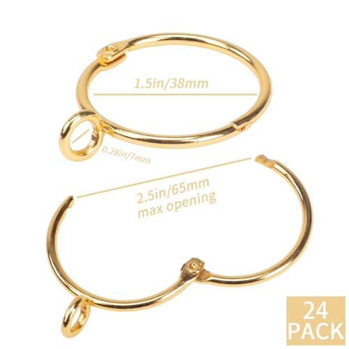 Openable Curtain Rings with Eyelets,1.5inch Heavy Duty Rustproof Metal Drapery Rings,Shower Curtain Rings 24pcs Gold Zocang - color: Gold, size: 1.5inch Inside Diameter