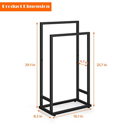 Freestanding Towel Racks 2 Tier Small Towel Holder Stand | for Bathroom Matte Black Stainless Steel Industrial for Hand Towels Blanket - color: Black