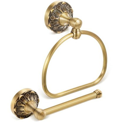 2 Pieces Set Antique Brass Toilet Paper Holder Retro Brass Hand Towel Ring Tissue Roll Paper Hanger Bathroom Hardware Wall Mounted Vintage Bathroom Accessories (Semi Circular) - style: Semi Circular