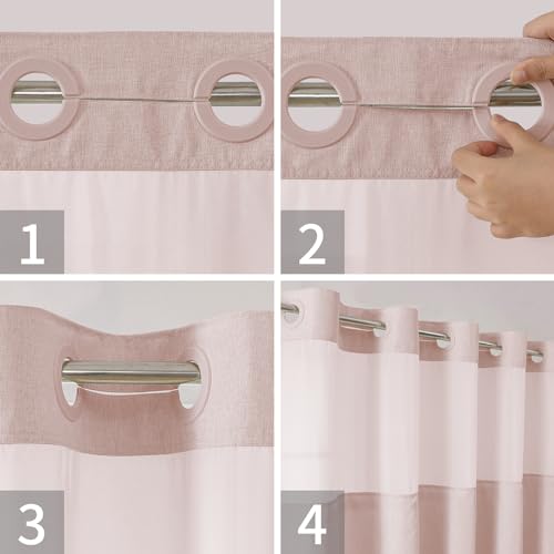 eachope No Hooks Needed Linen Textured Shower Curtain with Snap-in Fabric Liner Set,Blush Hotel Luxury Decor Shower Curtains for Bathroom with Mesh Top Window,Waterproof & Washable,71Wx74H | 230GSM Thick Fabric,Hotel Luxury Decor,Mesh Top Window,Magnetic