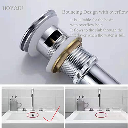Pop Up Sink Drain With Overflow Bouncing Style Stopper Brass Polished Chrome for Bathroom - color: Chrome Pop Up Sink Drain With Overflow