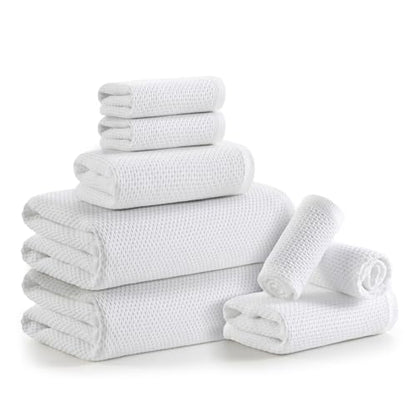 REDKISS Quick Dry Waffle Towel Set of 8, 100% Cotton,Lightweight & Highly Absorbent Waffle Towels for Bathroom, Spa, Gym, Pool-2 Bath Towels, 2 Hand Towels & 4 Washcloths,White - color: White