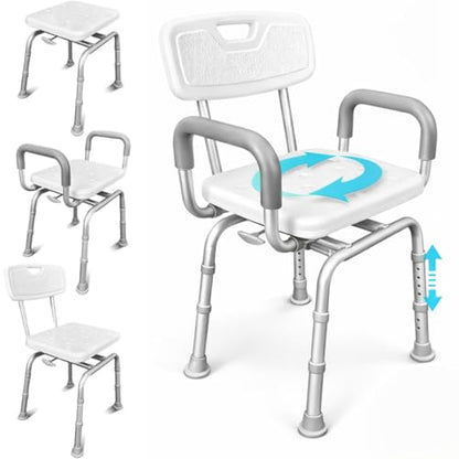 Vive Swivel Shower Chair for Inside Shower - Seat for Elderly, Disabled, Adults, Seniors - 360° Rotating, Narrow & Height Adjustable - Tub Bench Stool for Bathroom Mobility with Removable Back & Arms | Adults, Seniors - 360° Rotating, Narrow & Height Adju