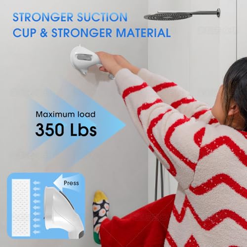 Suction Grab Bar with Safety Indicator for Bathtub Shower Bathroom, Heavy Duty Handrail Removable Reusable for Elderly Disabled and Kids, Anti-Slip Grip, No Drilling Tool Free, Waterproof Grey - size: 12'' 1 Pack