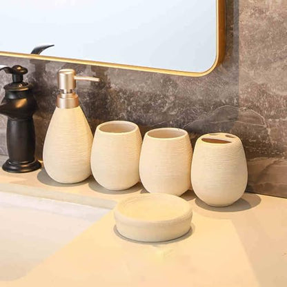 Bathroom Ceramic Accessories Set, 5 Piece Bathroom Set with Including Soap Dispenser, Mouthwash Cup, Soap Dish, Toothbrush Holder (White) - color: White