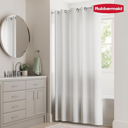 Rubbermaid INSTACURTAIN Hook-Free PEVA Shower Curtain, Waterproof Heavyweight Curtain with Built-in Rustproof Rings and Weighted Magnetic Hem, 71 x 74 Inches, BPA-Free, White with Charcoal Rings - color: White, size: 71"W x 74"L (Pack of 2), style: Withou