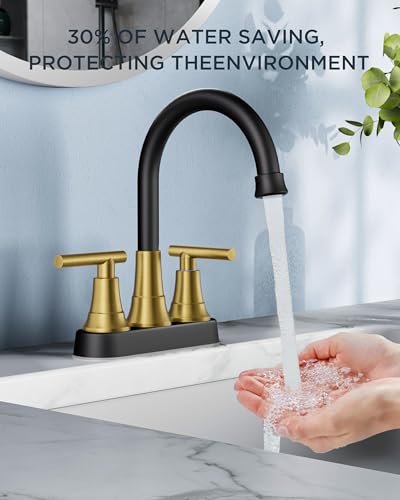 FORIOUS Black and Gold Bathroom Faucets, 4" Gold and Black Bathroom Faucet | 8 Inch Widespread Bathroom Faucet 3 hole Vanity and 4 Inch Bathroom Faucet Centerset 2 Hole for B2B Commercial, Spare Aerator - color: Black&Gold, style: Classic
