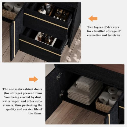 36" Wall-Mounted Bathroom Vanity with Sink, Floating Vanities Cabinet with Ceramic Basin Combo, Faux Marble Top Bathroom Sink Cabinet with 2 Doors and 2 Drawers, Plywood Frame, Walnut - color: Walnut