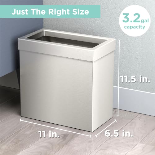 Gatco Modern Rectangle Wastebasket, Satin Nickel - Stainless Steel Trash Can with Removable Lid, Leakproof, 3 Gallon Capacity for Bathroom, Bedroom, Kitchen, or Office - color: Satin Nickel