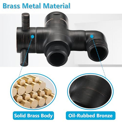 PDPBath Brass 3 Way Shower Arm Diverter Valve for Handheld Shower Head and Fixed Shower Head, G1/2 Universal Connection - Oil Rubbed Bronze - color: Oil Rubbed Bronze