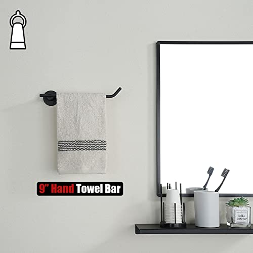 JQK Black Hand Towel Holder, Stainless Steel Towel Bar for Bathroom, 9 Inch Necklace Holder Matte Black Wall Mount, TR100-PB - color: Black, size: 9 Inch (Right)