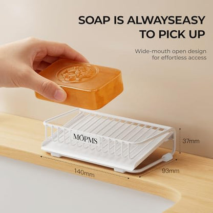 MOPMS Self Draining Soap Dish, Carbon Steel Bar Soap Holder for Shower | Waterfall Design Soap Saver for Bathroom, Kitchen Sink and Countertop, Sponges, Dispensers, White - color: White