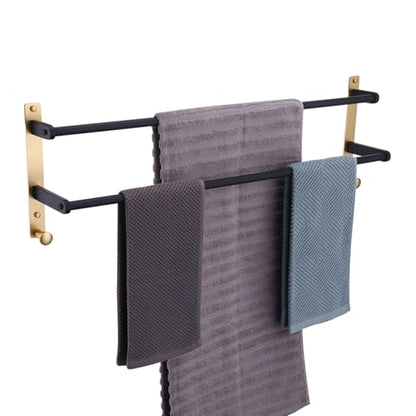 Double Towel Bar with Hooks, 30 Inch Long Towel Hanger - Stainless Steel Bathroom Towel Rack Wall Mounted, Black & Gold - color: Black & Gold, size: 30-Inch