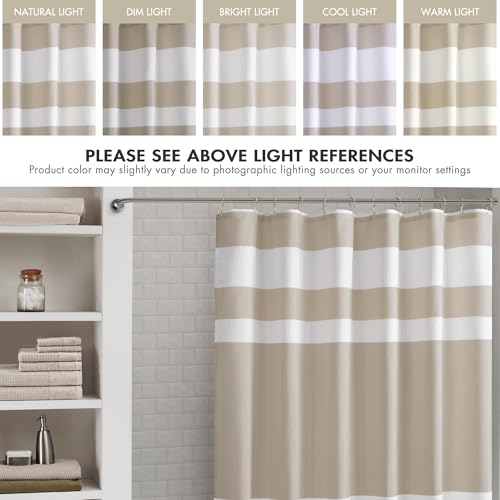 Madison Park Spa Waffle Weave Long Shower Curtain, 72 x 78, Taupe | Striped, Pieced Fabric Design, 3M Scotchgard Moisture Management, Hotel Quality, Modern, for Bathroom, OEKO-TEX Certified - color: Stripe Taupe, size: 72"W x 78"L (Pack of 1)