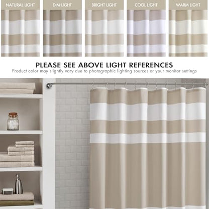 Madison Park Spa Waffle Weave Long Shower Curtain, 72 x 78, Taupe | Striped, Pieced Fabric Design, 3M Scotchgard Moisture Management, Hotel Quality, Modern, for Bathroom, OEKO-TEX Certified - color: Stripe Taupe, size: 72"W x 78"L (Pack of 1)