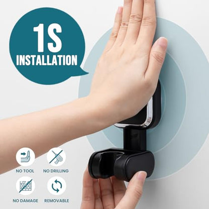 TAILI Shower Head Holder Suction,Adjustable Height & Angle,Universal,Black | bathroom handheld shower wand bracket,no-drill removable waterproof,round,plastic,wall mounted,kids,pets,4.5" - color: Black, size: Square
