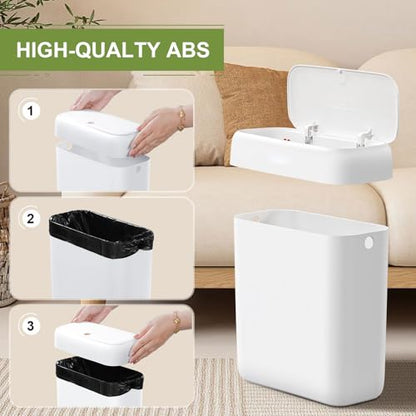 funest Trash Can with Lid, 3 Gallons/10.3 Qt Garbage Can with Press Top, Small Trash Can Dog Proof, Plastic Trash Bin, Waste Basket for Rv Bathroom Kitchen Bedroom Office White - size: 1 Pack (3 Gallon)