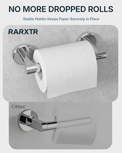 RARXTR 3PCS Bathroom Hardware Set, Polished Chrome Wall Mounted Toilet Paper Holder, 2 Suction Cup Towel Hooks, Bathroom Accessories SUS 304 Stainless Steel, Rust-Proof, Modern - color: Polished Chrome