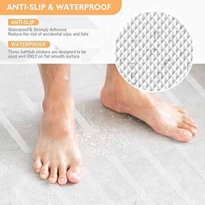 Non Slip Bathtub Stickers, 24 PCS Shower Stickers for Safety Bathroom Tubs, Bathtub Non Slip Stickers and Adhesive Decals Scraper for Bath Tub, Shower Floor, Stairs, Ladders(Clear) - color: Clear