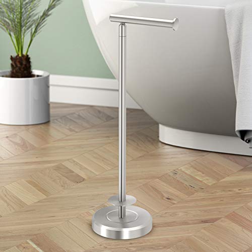 Gatco 1448SN Latitude II Freestanding Toilet Paper Holder with Storage, 22.25-Inch H, Holds 1–4 Reserve Rolls, Weighted Base, Satin Nickel - color: Satin Nickel