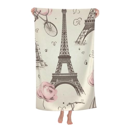 The Eiffel Tower and a Bicycle Bath Towel Super Absorbent Beach Towels Microfiber Bathroom Towel 32 x 52 Inch - color: The Eiffel Tower and a Bicycle