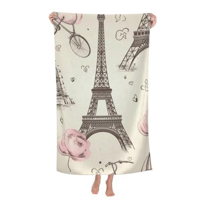 The Eiffel Tower and a Bicycle Bath Towel Super Absorbent Beach Towels Microfiber Bathroom Towel 32 x 52 Inch - color: The Eiffel Tower and a Bicycle