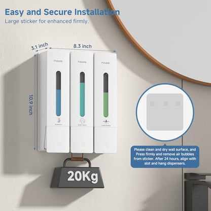 Shampoo and Conditioner Dispenser - Shower Soap Dispenser Wall Mounted No Drill - Shampoo Conditioner Body Wash Dispenser 3 Chamber - Easy Install for Bathroom Hotel White 1200ml - color: White 3 Chamber