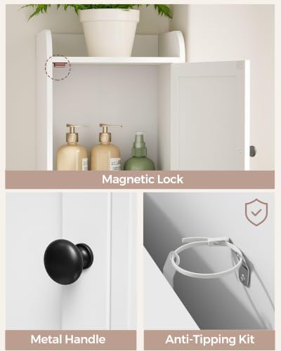 Slim Bathroom Storage Cabinet, Reversible Door Installation | Tall Narrow Storage Cabinet with Door and Shelves, Easy Assembly, 9.8 x 11.8 x 63.4 Inches, for Small Spaces, White