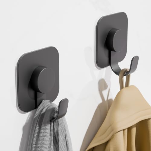 Aikzik 4 Pack Large Heavy Duty Wall Hooks - 26lb Max, Stainless Steel Adhesive Towel Hooks for Hanging Towel, Coat, Robe, Sticky Towel Holder for Wall Mount in Bathroom, Kitchen, Shower, Door - Black - color: Black