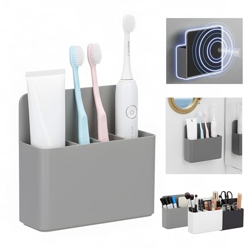 Magnetic Toothbrush Holder – Cruise Must-Have Wall-Mount Bathroom Organizer – Cruise Essentials 2025 & 2026 for Royal Caribbean, Alaska & Caribbean Staterooms (Grey) - color: Grey