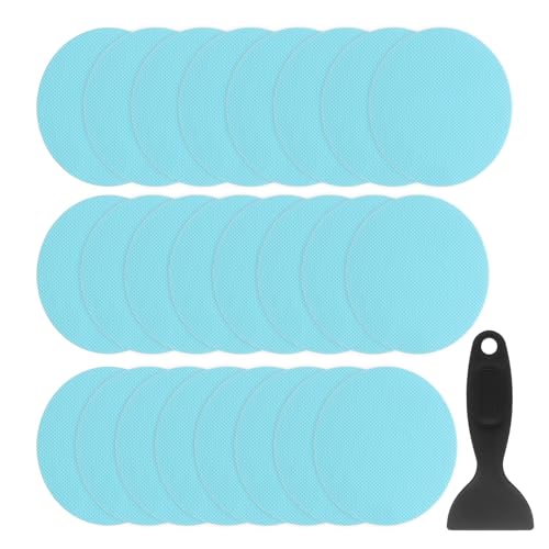 HARFINGTON 24pcs Non Slip Bathtub Stickers Bath Shower Floor 4" Anti-Slip Adhesive Sticker Tape Oval Style Decals with Scraper for Bathroom Kitchen Bathtub Treads Stairs, Blue - color: Blue