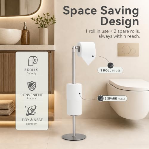 Toilet Paper Holder Stand Freestanding, Heavy Duty Bathroom Tissue Holder Brushed Nickel - color: Brushed Nickel