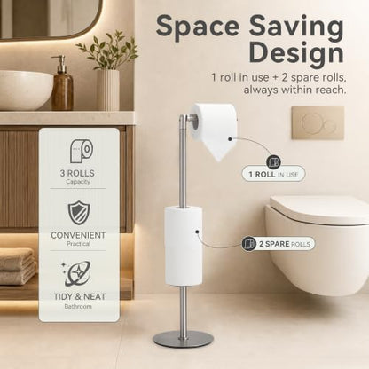 Toilet Paper Holder Stand Freestanding, Heavy Duty Bathroom Tissue Holder Brushed Nickel - color: Brushed Nickel