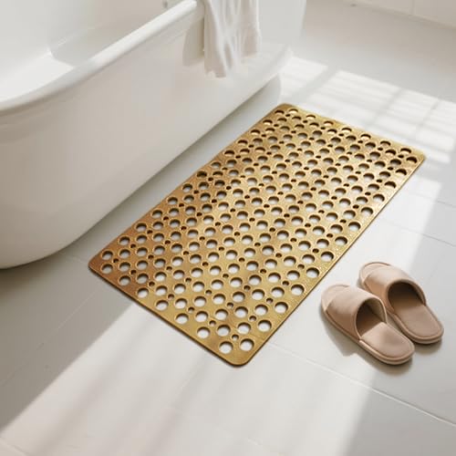 Bath Mat for Tub, 28 X 15 Inches Easy Clean Non Slip Machine Washable Large Bathroom Mat Set with Suction Cups and Drain Holes,Durable Grey Bath Mat for Home,Bathroom,Inside Shower Floor,Bathtub - color: Coffee
