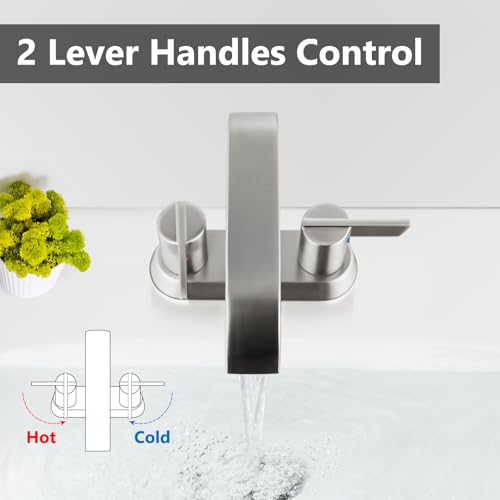 Brushed Nickel Waterfall Bathroom Faucet 4 Inch Centerset,2-Handle | Stainless Steel 3-Hole Deck-Mount Design Includes Supply Lines and Pop-Up Drain for a Complete Vanity Installation - color: Brushed Nickel